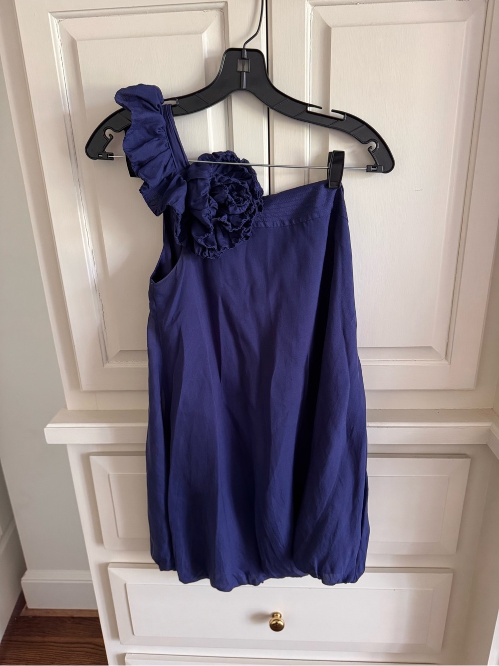 Guess by Marciano Navy One-Shoulder Mini Dress with Floral Rosette lightweight
